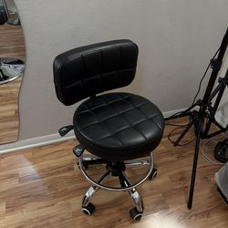 Black Leather Rolling Salon Stool Chair
