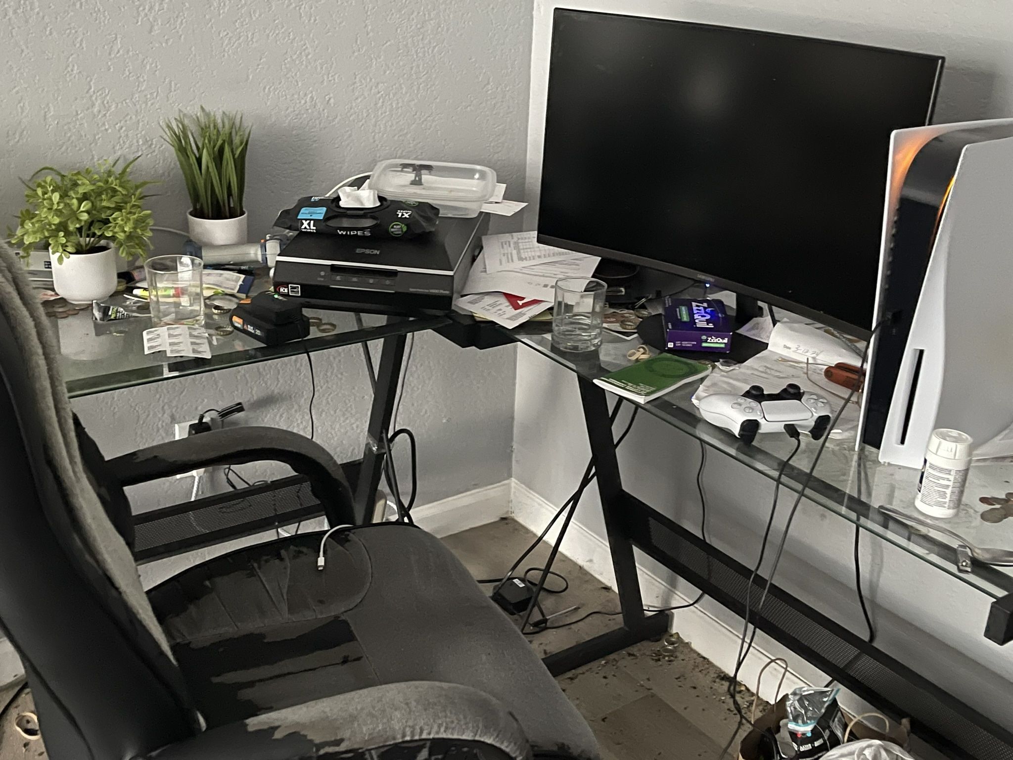 Glass Top Corner Computer Desk