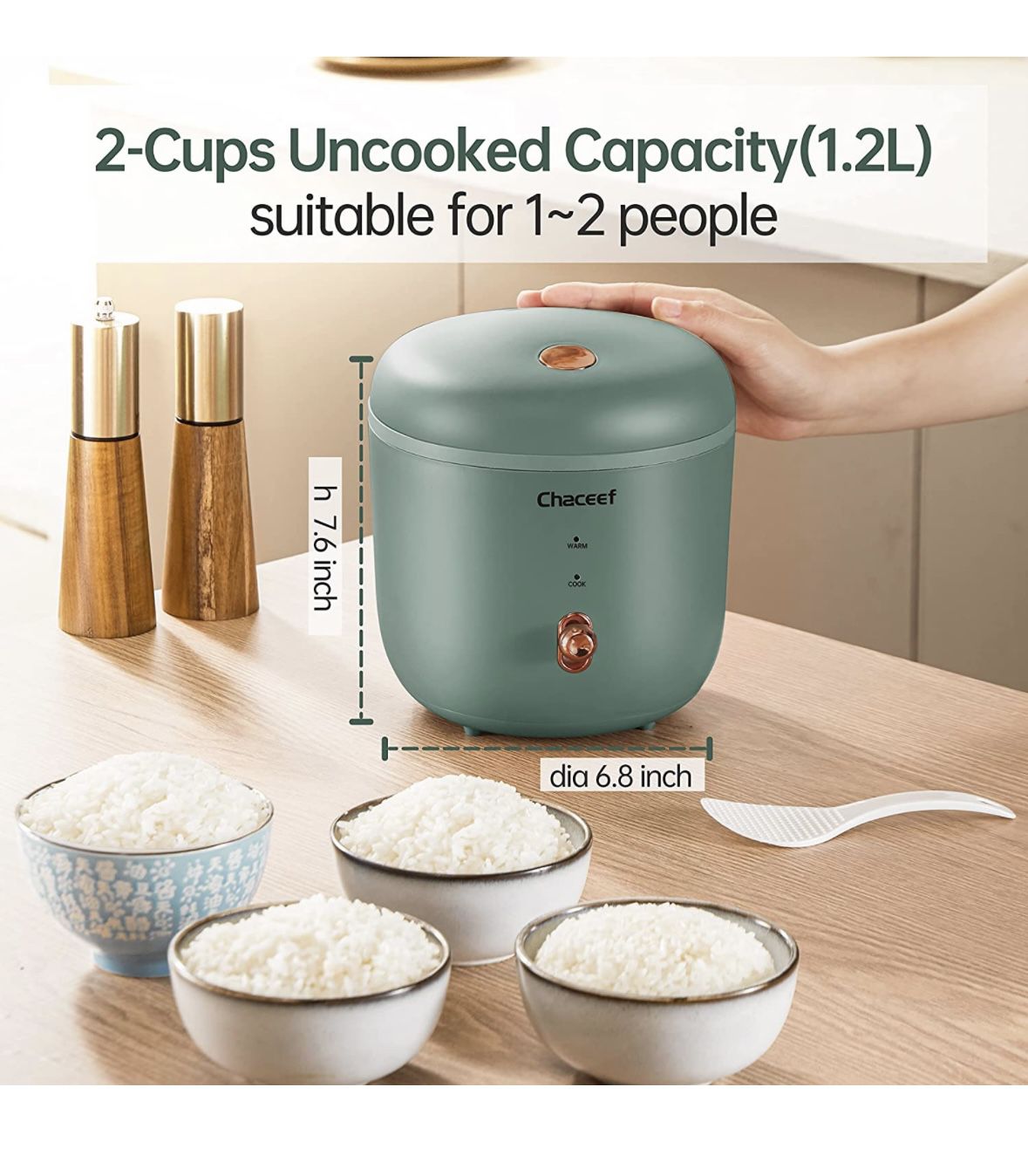 CHACEEF Mini Rice Cooker 2-Cups Uncooked, 1.2L Small Rice Cooker with  Non-stick Pot, Mini Rice Maker with One Touch & Keep Warm Function, Food  Steamer for Sale in Las Vegas, NV 