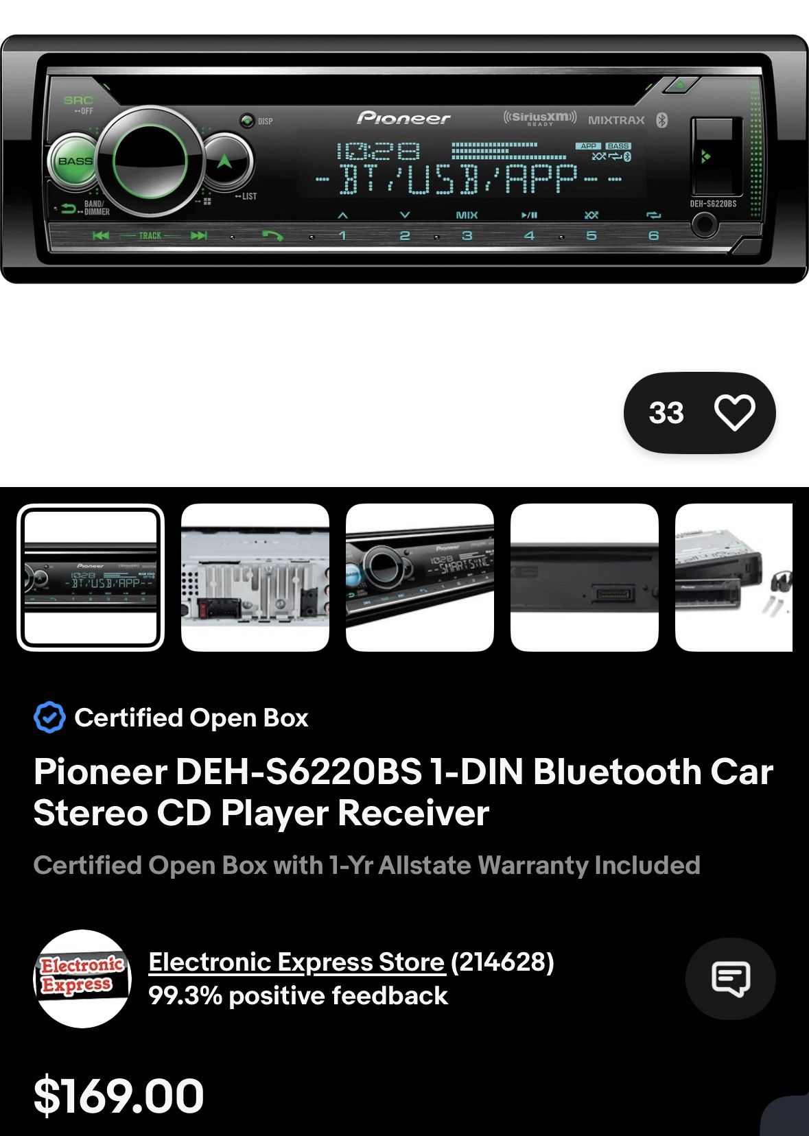 Pioneer DEH S6220BS 1-DIN Bluetooth Receiver