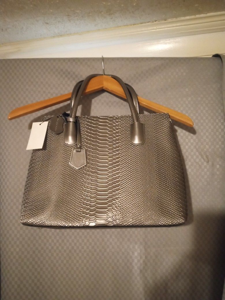 Gray Leather Tote