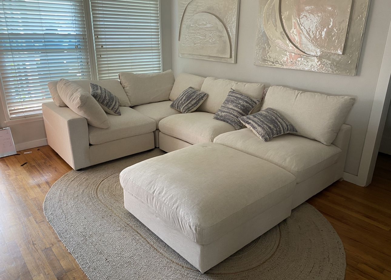 NEW White Modular Cloud Sofa Chaise Sectional in Performance Linen