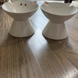 White ceramic cat bowls
