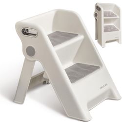 UNCLE WU Foldable 2-Step Stool for Kids - 11.2" Height, Anti-Slip, Safety Handles,Durable - Perfect for Potty Training, Bathroom Sink,Kitchen Stand St