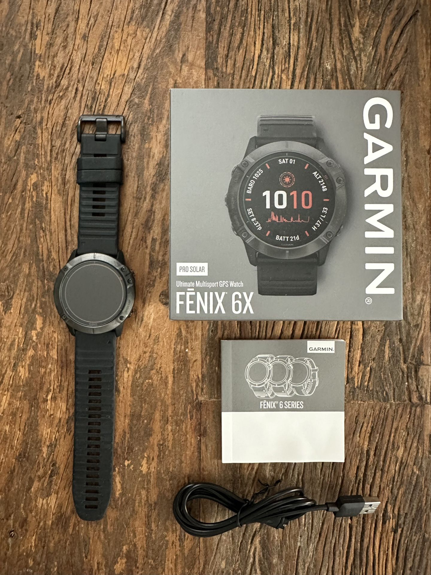 Garmin Fenix 6X Pro Solar  51mm Titanium Carbon Gray DLC with Black Band