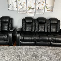 Diamonds Stitch Black Leather Recliner
