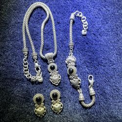 Brighton Silver Necklace, Bracelet, And Earrings 