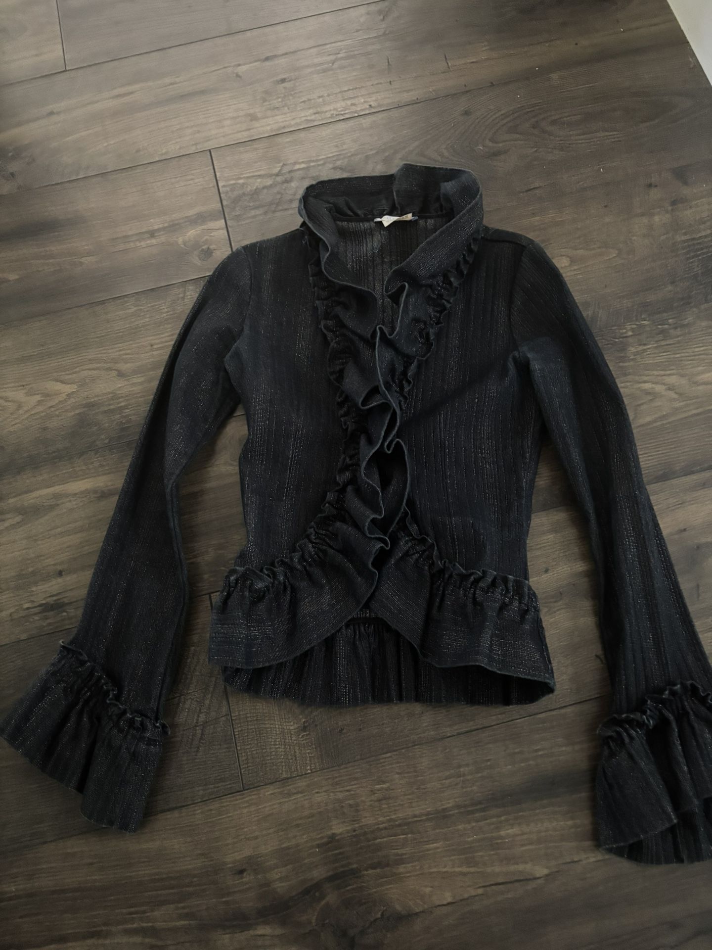 HOLLYWOULD Ruffled Dark Denim Jacket Size 2