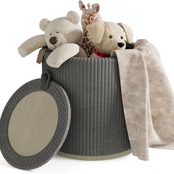 Small Ottoman with Storage, Foot Rest, Vanity Stool, Round Ottoman for Living Room, Foot Stools, Corduroy Ottoman with Wood Base, Support 30