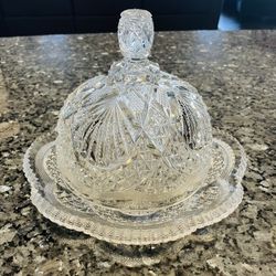 Antique Crystal Cut Glass Covered Cheese Ball/Butter Dish