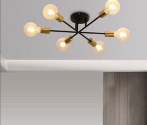 RRTYO Highlandville 23.62 in. 6-Light Black and Gold Sputnik Semi Flush Mount