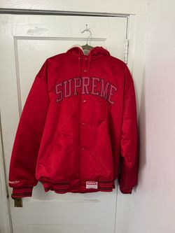 Supreme Mitchell & Ness Red Satin Varsity Jacket