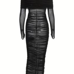 The Off Shoulder Mesh Maxi Black Dress M