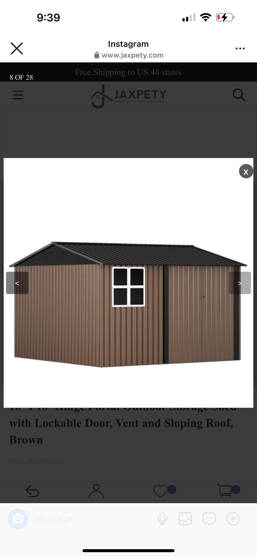 10' x 10' Hinge Portal Outdoor Storage Shed with Lockable Door, Vent and Sloping Roof, Brown
