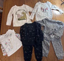 Lot of 5 Girls 2T - Sweat shirt and pants set, 2 long sleeve shirts, shirt and skirt set 