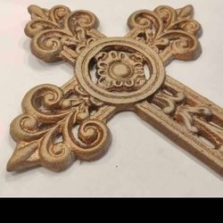 Ornate Gold Cast Iron Cross Plaque