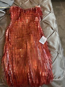 Pink Metallic Fringe Mini Dress