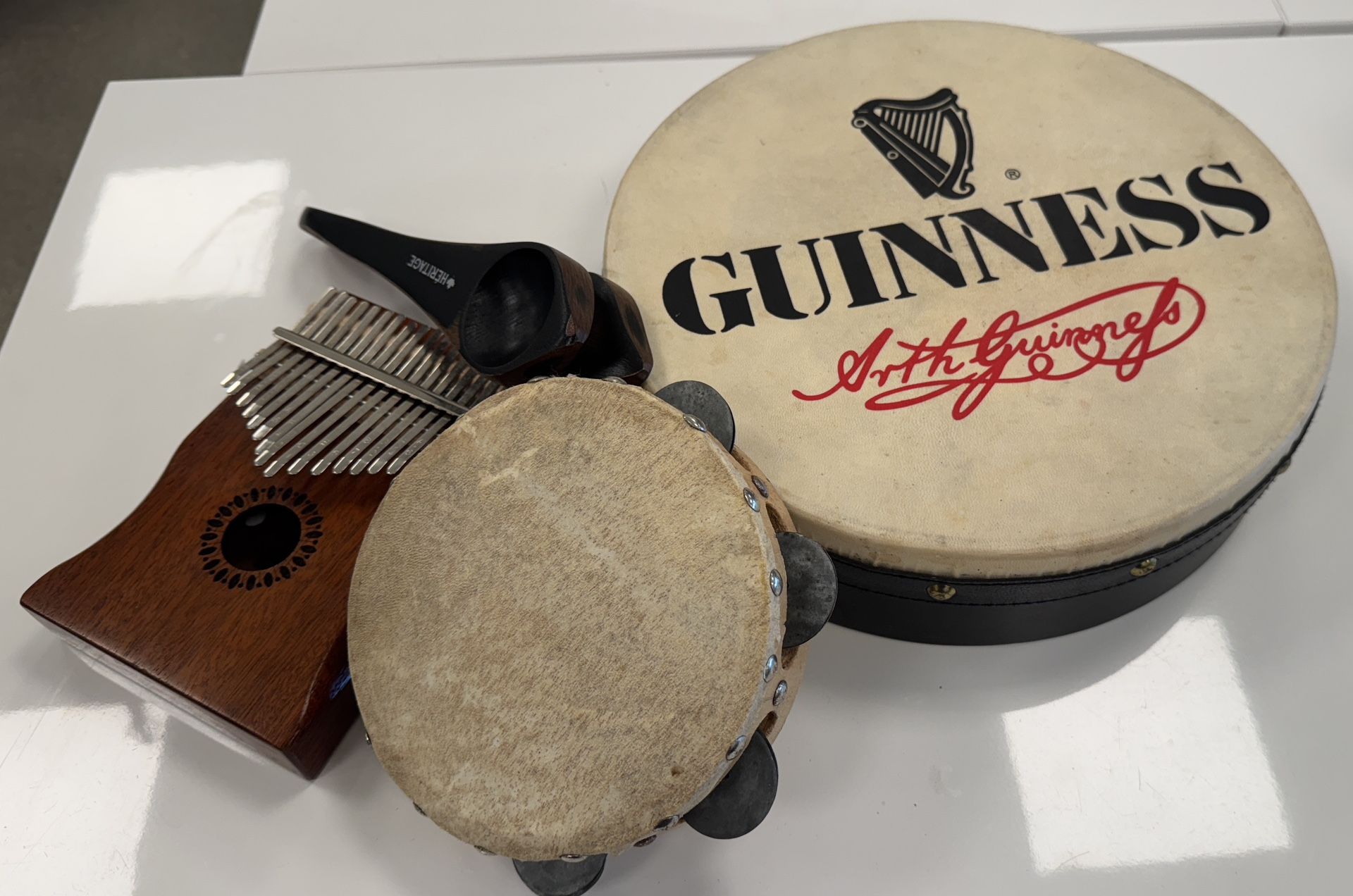 Folk Instrument Set – Kalimba, Bodhrán, Tambourine & Wooden Spoons