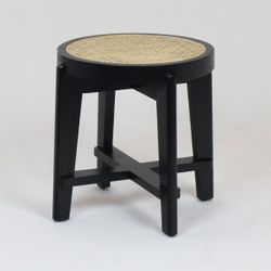 20” Black Solid Wood Accent Stool/ Side Table [NEW]
