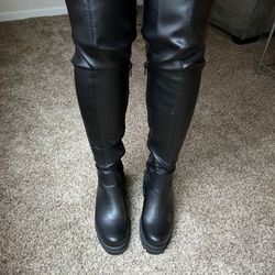 Thigh High Black Leather Boots