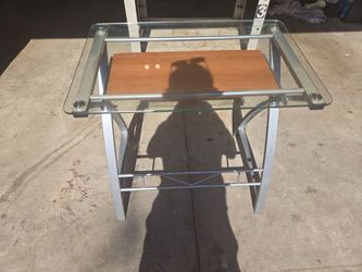 Compact Glass Computer Desk with Keyboard Tray (32x21)"
​"Small Metal & Glass Desk - Perfect for Small Spaces"