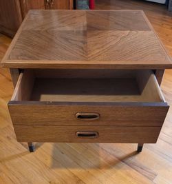 American of Martinsville Authentic MCM Walnut Parquet End Table / Nightstand