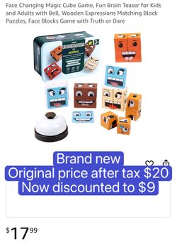 Face Changing Magic Cube Game, Fun Brain Teaser for Kids and Adults with Bell, Wooden Expressions Matching Block Puzzles, Face Blocks Game with Truth
