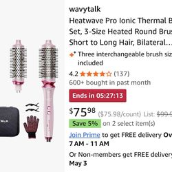 Wavytalk Heatwave Pro Ionic Thermal Brush Set, 3-Size Heated Round Brush for Short to Long Hair, Bilateral Negative Ions for Frizz-Free Shiny Blowout,