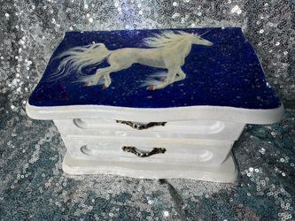 🦄 Hand-Painted Unicorn Jewelry Box with Mirror – Celestial Starry Design🌙✨