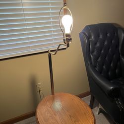 Vintage Wood Floor Lamp with Table Top and Storage Rack