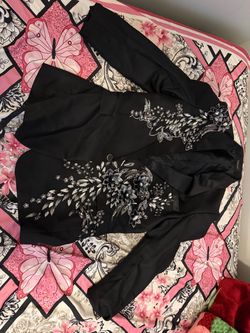 Black Blazer with Floral Beaded Embroidery