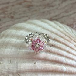 Gorgeous pink sparkly beads handmade ring