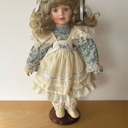 Geppeddo Porcelain Doll with Stand 16 1/2”