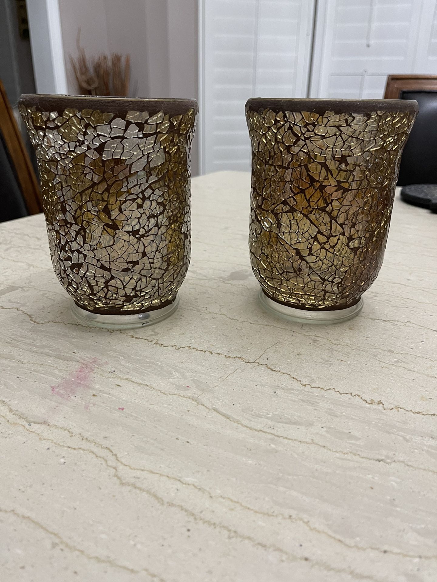 2 Piece Golden Glass Candle Holders