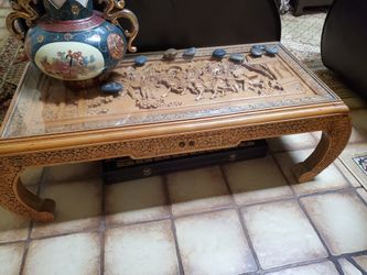 Abtique Japanese coffee table with glass top