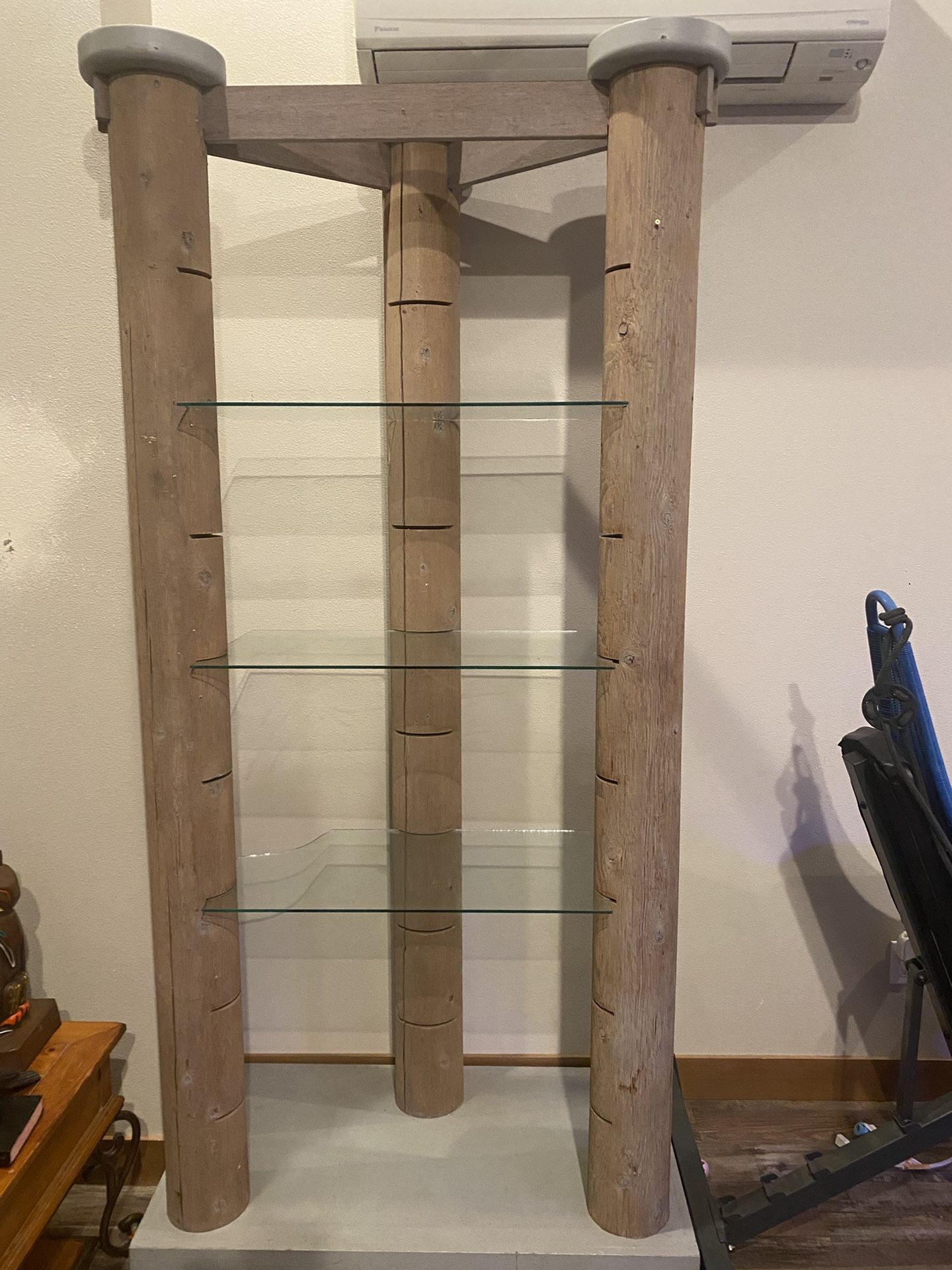 Tall Wood Beam And Glass Bookshelf