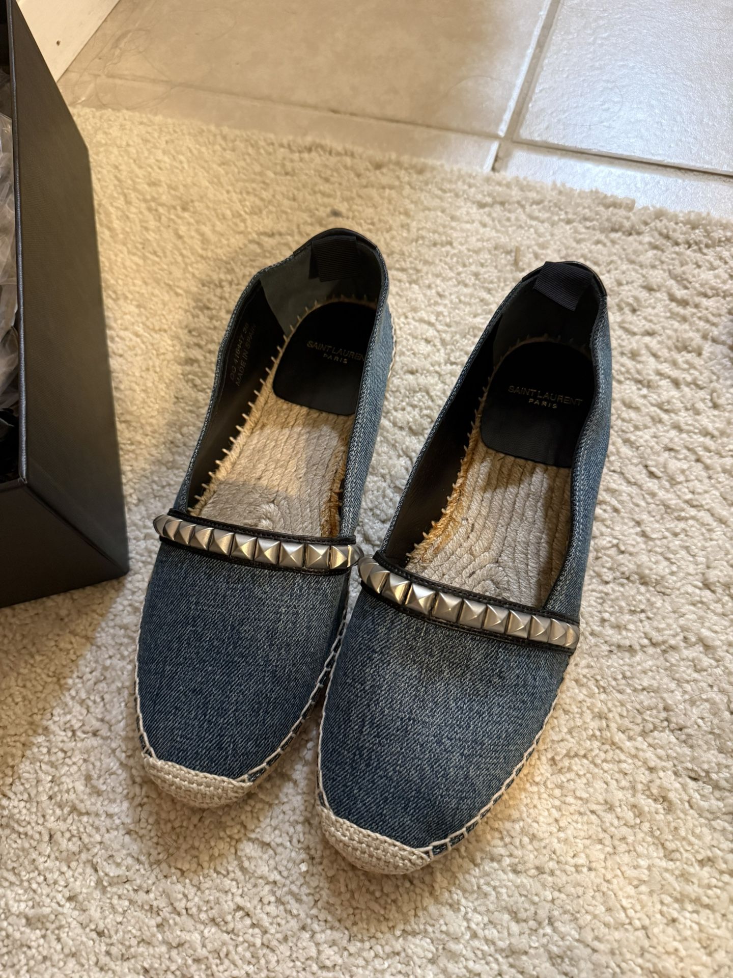 Saint Laurent Studded Denim Espadrilles
