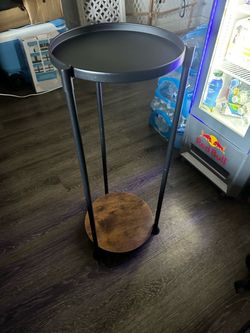 Round Metal and Wood Side Table