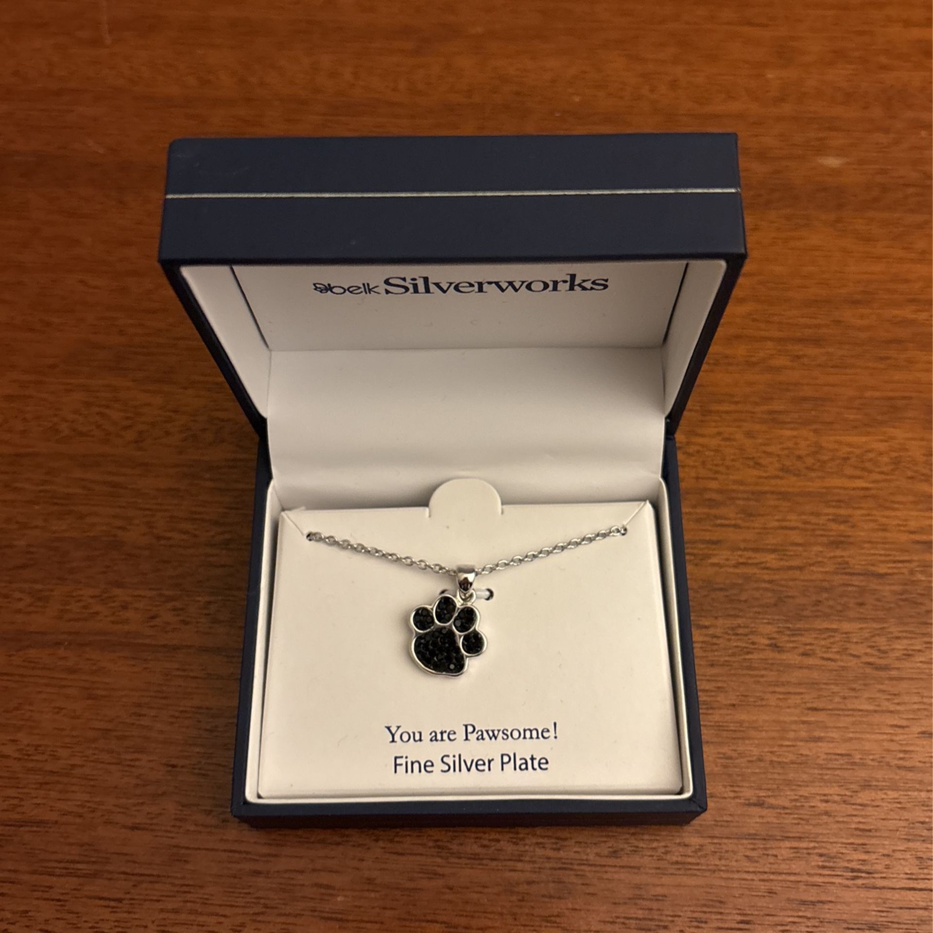 8” Fine Silver Plated Black Crystal Pavé Paw Print Necklace