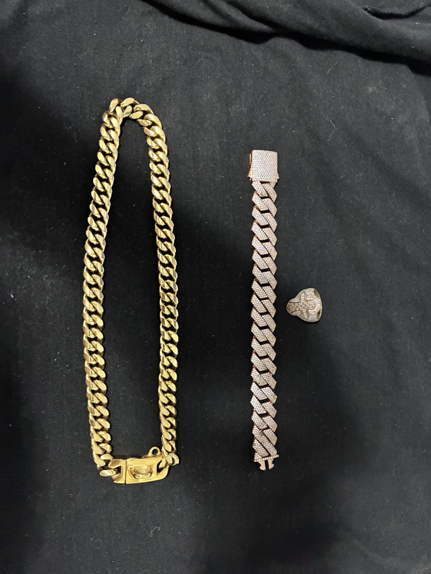 cuban necklace and ice out bracelet and ring