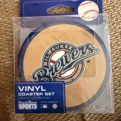 Duck House Sports MLB Milwaukee Brewers Vinyl Coaster Set. 