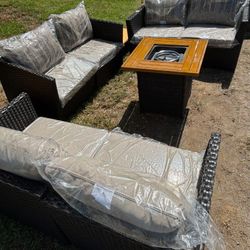 High Quality Patio Furniture Set Outdoor Patio Sofa Set Brand New Patio Furniture Fire Pit Propane Deep Seating Cushions Fully Assembled In The Box 🆕