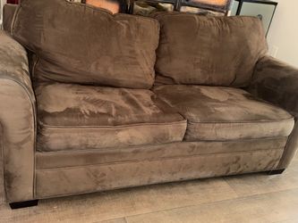 Brown suede pull out sofa