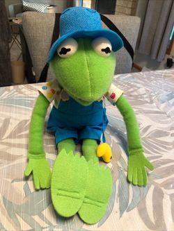 Vtg 1993 Kermit The Frog Plush/Felt With Overalls - 17” Tall