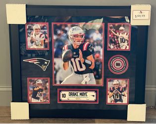 Drake Maye New England Patriots Collage With Game Used Football Framed 24x28 Limited Edition /500