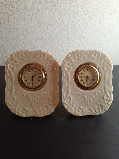 
GORGEOUS Pair of LENOX Fine Porcelain Beige 5" Mantle/Desk Clocks.
