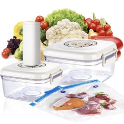 Vacuum Seal Food Storage Container Set Rectangle,Vacuum Sealer Machine  Starter Set,Automatic Pump,2 Piece Vacuum Container 700ml/1400ml, 10 Sous  Vide for Sale in Montclair, CA - OfferUp