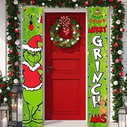 Pair Grinch Christmas Decorations Xmas Porch Sign Door Banner Merry Grinchmas
