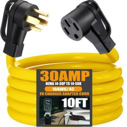 10FT 14-30P to 14-50R EV Charger Adapter Cord Compatible with NEMA 30 Amp 4 Prong Dryer to 50 Amp EV for Level 2 Charging, Only for 4 Prong New Dryer 