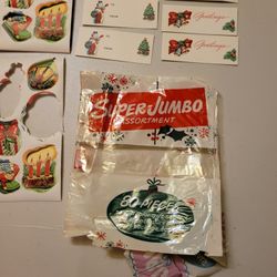 VINTAGE CHRISTMAS STICKERS, TAGS & ORNAMENT HANGERS